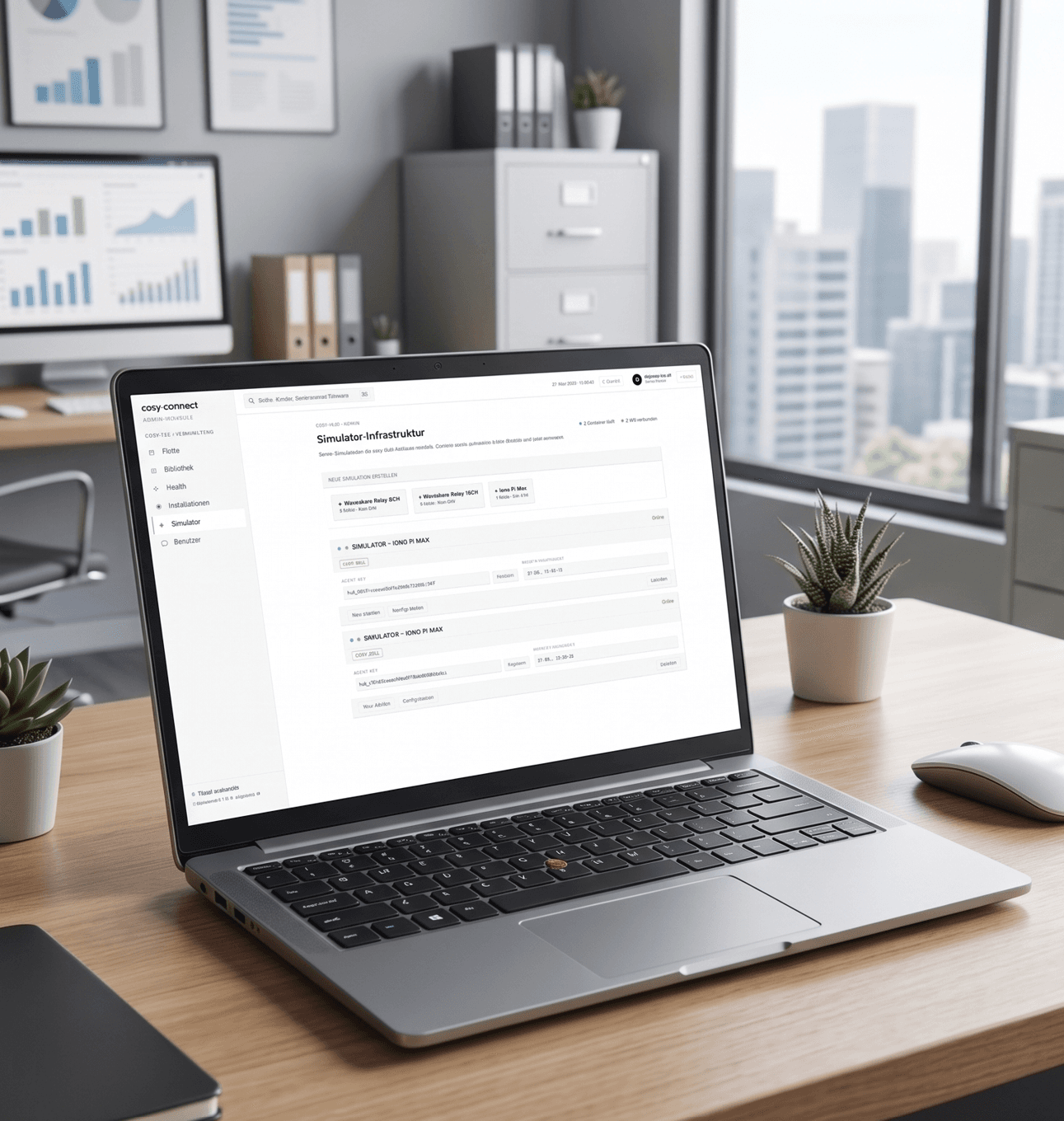 cosy-connect — Desktop-Ansicht auf Laptop