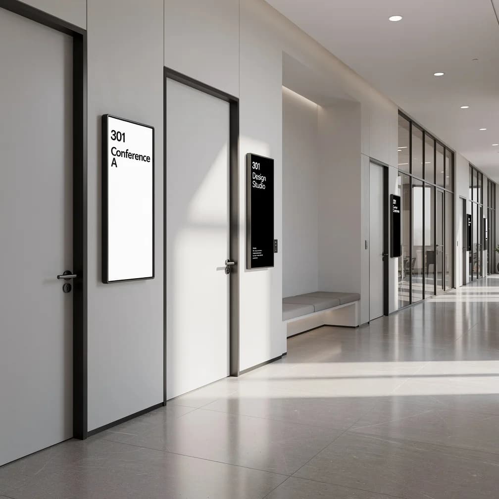 eInk-Displays als Türschilder im Bürogebäude